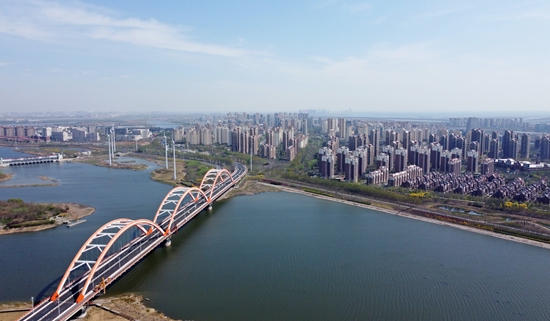 这是4月14日拍摄的中新天津生态城新貌（无人机照片）。新华社记者 赵子硕/摄