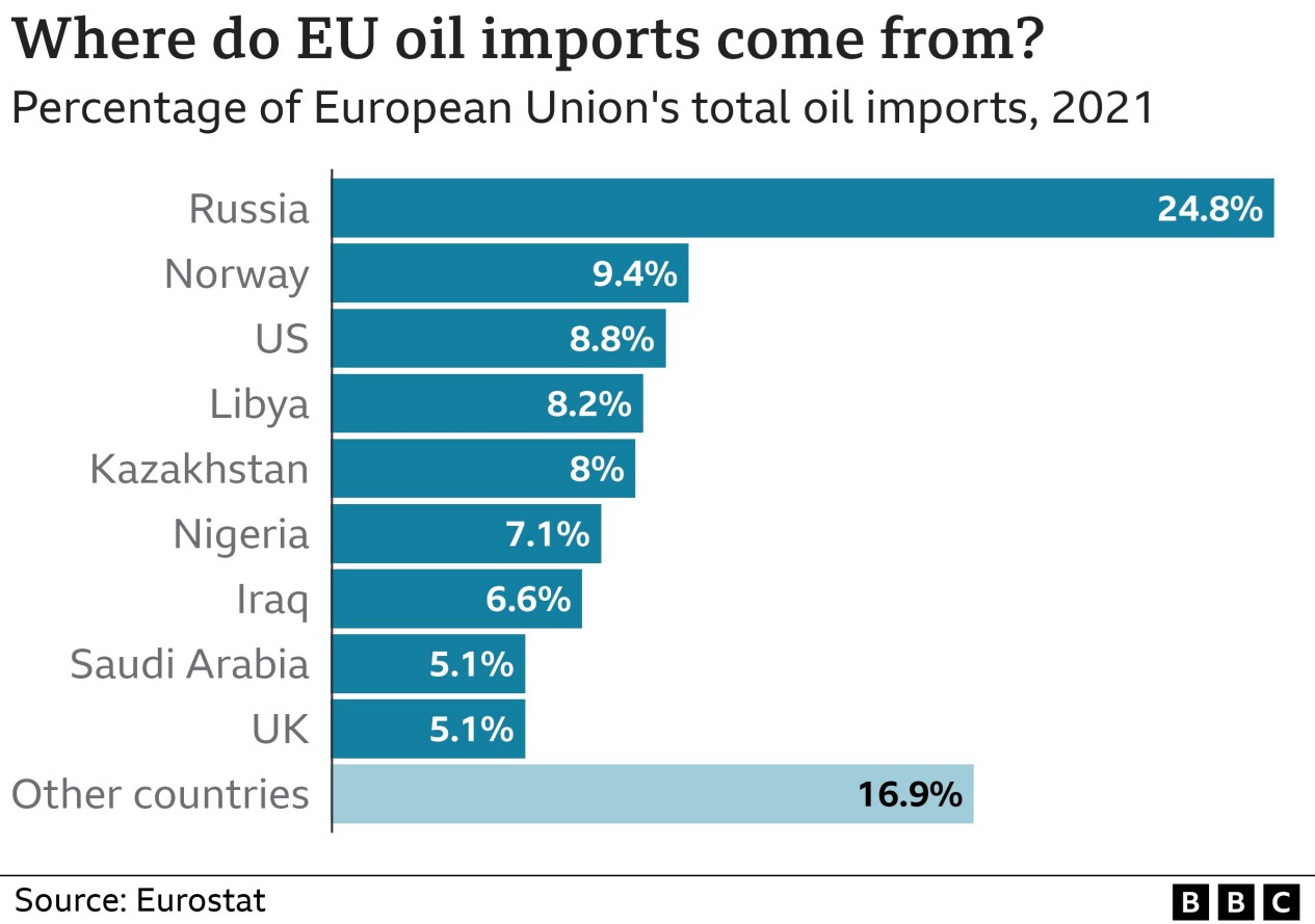 2021年欧盟石油进口来源国及各自占比